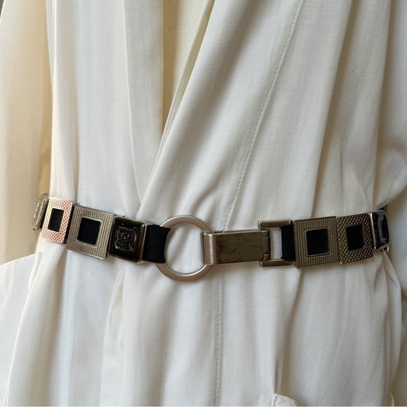Y2K Metal Geometric Links Belt Carabiner O ring Buckle Stretchy Glitter Silver M main image 15